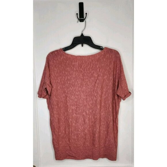 Eileen Fisher Short Sleeve Top XS Linen/Cotton Slub HI LOW Salmon Pink Boxy - Picture 2 of 4